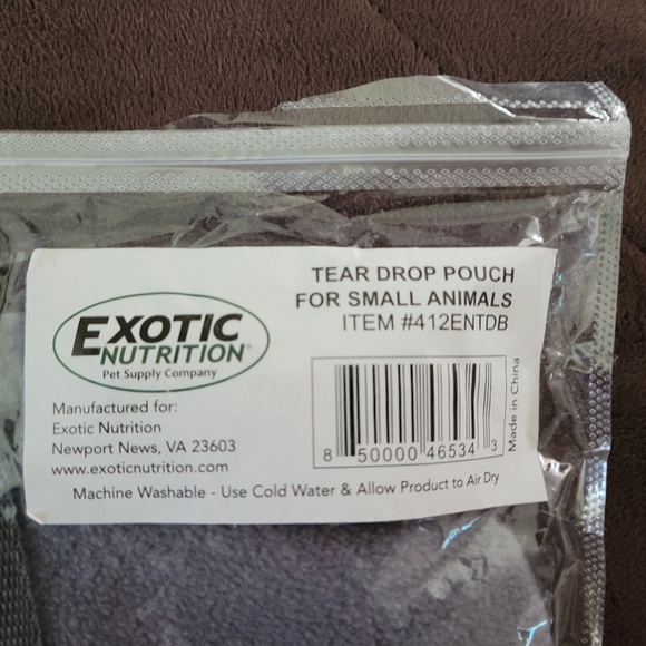 BRAND NEW Exotic Nutrition Small Animal Grey Tear Drop Carry Pouch with strap - Picture 4 of 9